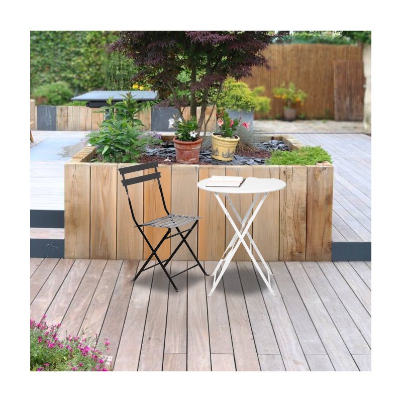 PAPERFLOW Eden chaise pliante outdoor, noir, acier galvanisé, 2 pièces